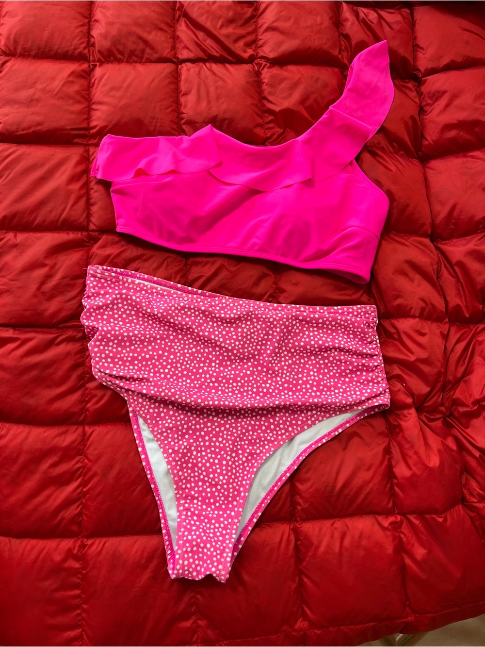 Hot Pink One-Shoulder Bikini Set